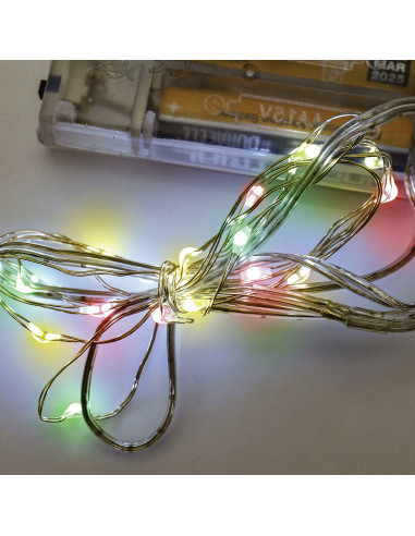 Luci di Natale a batteria cavo metallico 20 nano LED multicolor luce fissa 2 m Prequ