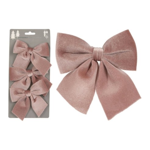 Confezione fiocco natalizio in velluto rosa 3 pezzi