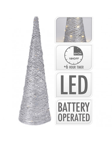 Albero di Natale cono in rafia con luce LED H40 cm argento H&S Collection