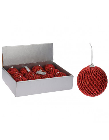 Palline di Natale sfera rete rosso Ø 8 cm confezione da 12pz H&S