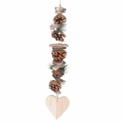 Pendente natalizio in legno naturale con pigne H55 cm cuore