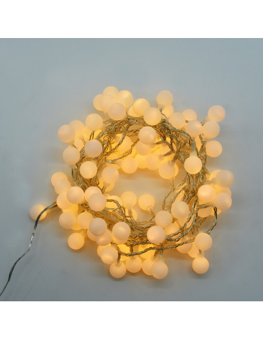 Luci di Natale cavo trasparente 100 sfere opache bianco caldo con giochi di luce 5 m Prequ