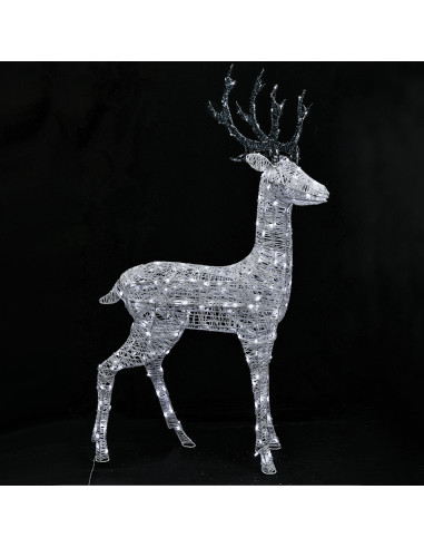 Cervo natalizio filo glitter bianco e corna glitter argento H130 cm decorazione 260 LED luce fredda fissa