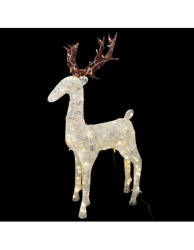 Cervo natalizio filo glitter bianco e corna glitter marrone H100 cm decorazione 200 LED luce calda fissa Prequ