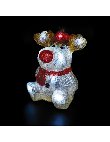 Piccola renna in acrilico a batteria decorazione natalizia 12 LED luce fissa bianco freddo H16 cm Prequ