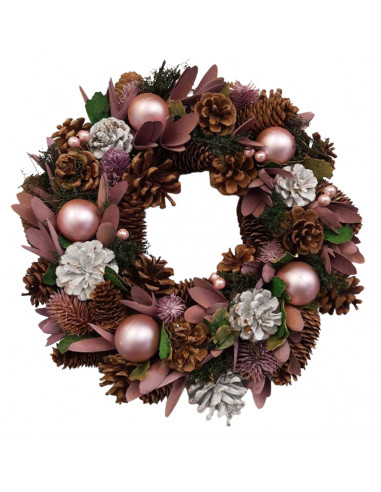 Corona di Natale di pigne rosa e marrone Ø 35 cm Domus