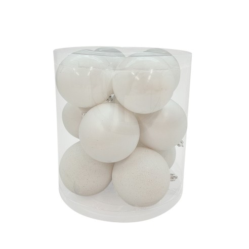 Com-four 8 Palle Di Natale In Plastica Con Paillettes - Decorazioni Per Albero Diametro 8 Cm, Colore Bianco - 2