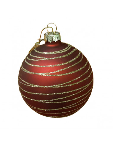Pallina di Natale sfera in vetro rosso con glitter Ø 8 cm Domus