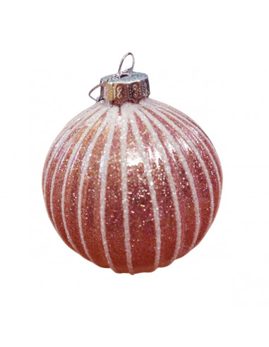 Pallina di Natale sfera in vetro rosa righe bianche Ø 8 cm Domus