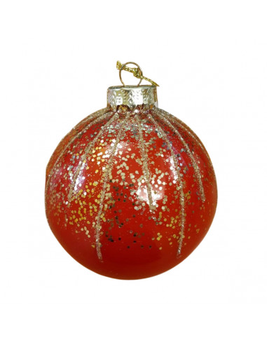 Pallina di Natale sfera in vetro rosso glitter oro Ø 8 cm Domus