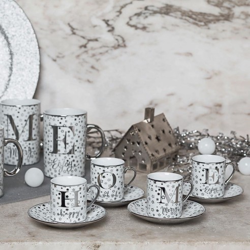Tazzine caffè con piattino 70 cc Home porcellana argento 4pz