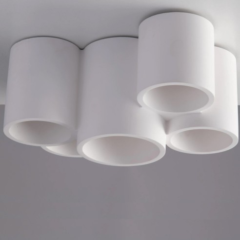 Plafoniera Banjie in gesso bianco verniciabile 5xGU10 IN.TEC.