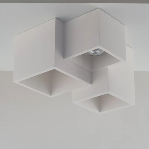 Plafoniera Foster in gesso bianco verniciabile 3xGU10 IN.TEC.
