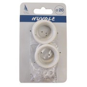 Anelli per bastone tende metallo D. 20mm e occhioli conf. 8 pz bianco
