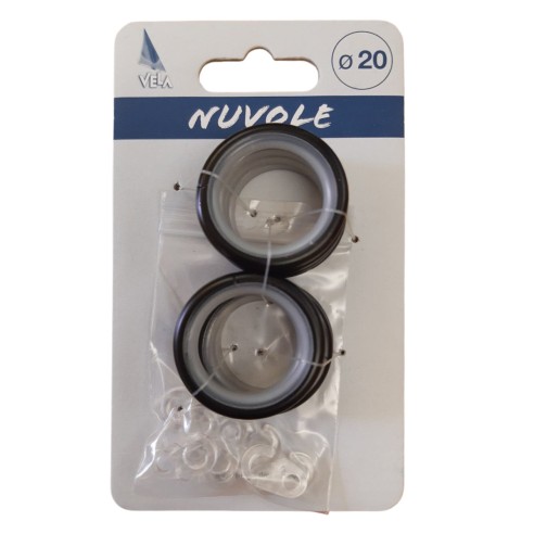 Anelli per bastone tende metallo D. 20mm e occhioli conf. 8 pz nero