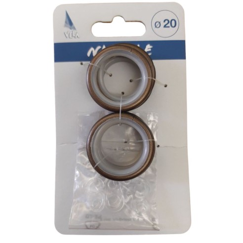 Anelli per bastone tende metallo D. 20mm e occhioli conf. 8 pz bronzo