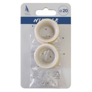 Anelli per bastone tende metallo D. 20mm e occhioli conf. 8 pz avorio oro