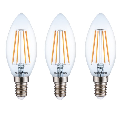 Lampadina a candela trasparente C37 4 W 40W E14 440 lm 2700 K vetro 3 pz Shanyao