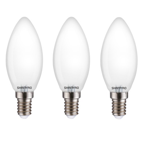 Lampadina a candela smerigliata C37 4 W 40W E14 440 lm 2700 K vetro 3 pz Shanyao