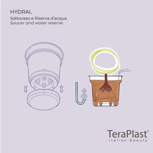 Vaso per piante e fiori Hydral con sistema riserva d'acqua e sottovaso