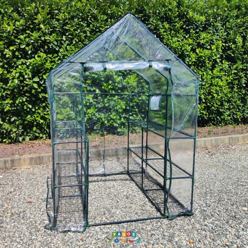 Serra da giardino esterno 6 ripiani per piante orto L143xP143xH195 cm ambientata