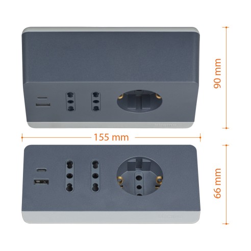 Multipresa da scrivania 2 prese USB tipo A+C grigia Bticino S3711GBU dimensioni