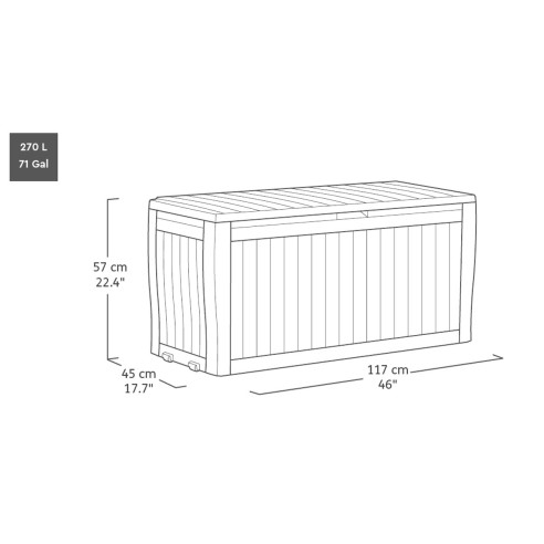 Baule cassapanca da esterno KETER Comfy in resina marrone caffè 117x45 cm dimenisioni