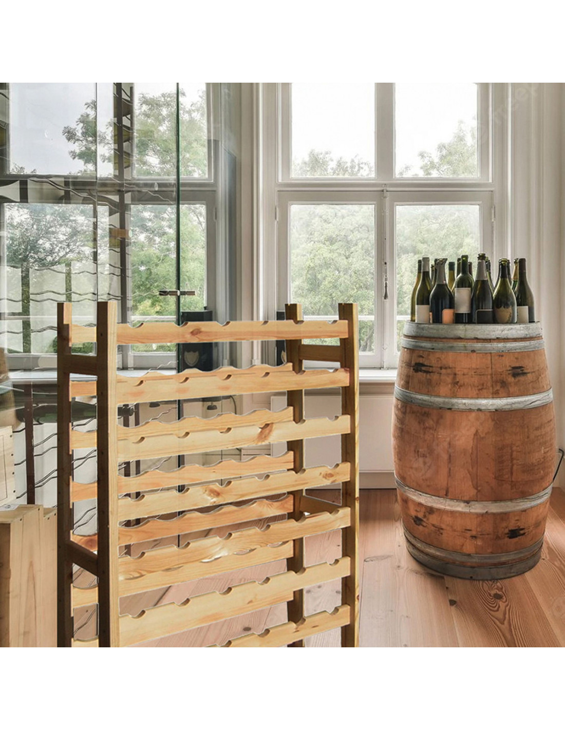 Cantinetta vino portabottiglie in legno naturale 54 posti
