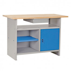 Banco da lavoro Prometal 120 x 60 x H84 cm con piano in legno