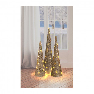 Albero di Natale cono in rafia con luce LED H60 cm glitter oro 2