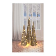 Albero di Natale cono in rafia con luce LED H80 cm glitter oro