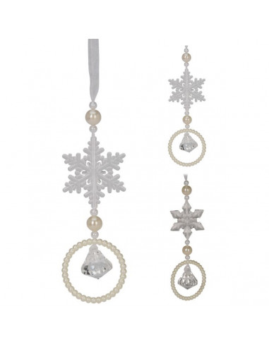 Pendente fiocco di neve con perle e diamantino H14 cm