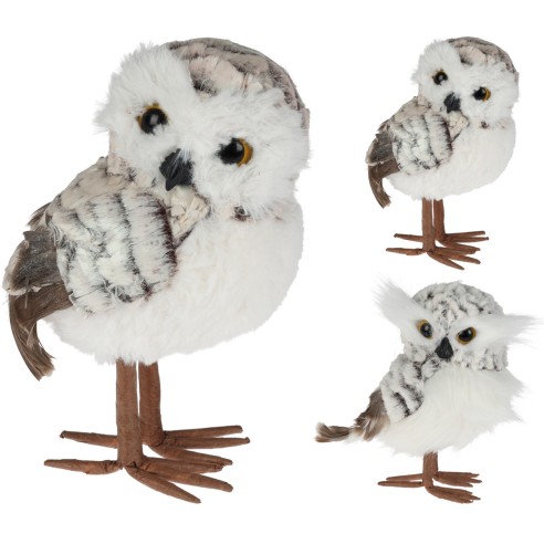 Gufo bianco e grigio in peluche H 30...