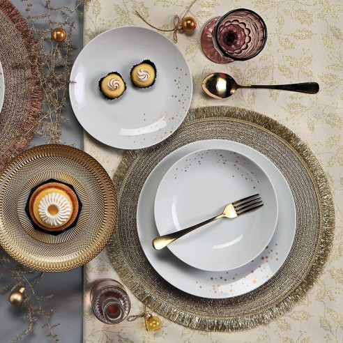 Servizio piatti 18 pezzi Dream oro Tognana porcellana bianco ambientato