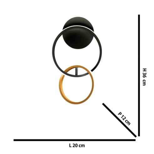 Kara applique LED integrato, metallo nero/oro Novecento