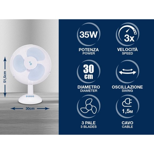 Beper ventilatore da tavolo 30 cm, bianco