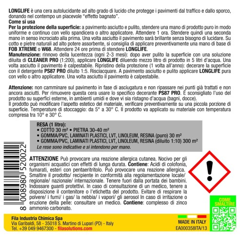 Cera protettiva effetto lucido FILA LONGLIFE 1L
