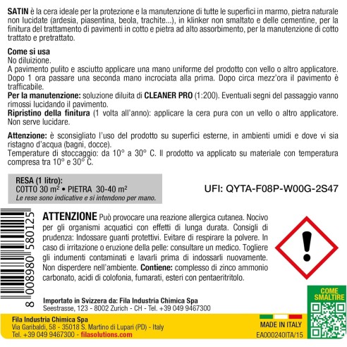 Cera protettiva effetto satinato FILA SATIN 1L