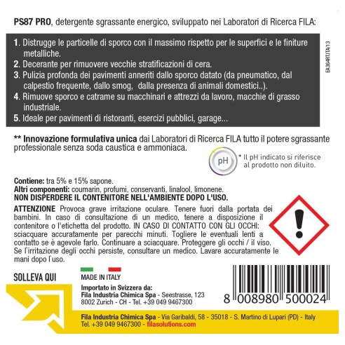 Detergente sgrassante professionale FILA PS87 PRO
