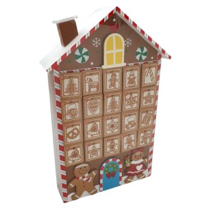 Calendario dell'avvento casa pan di zenzero in legno H39 cm Mercury 95937