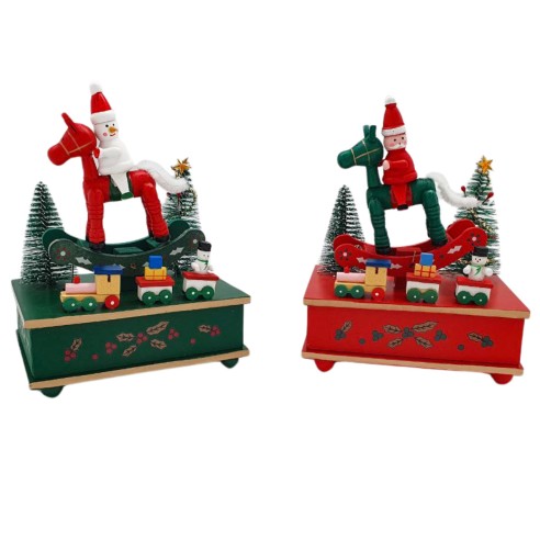 Carillon cavallo a dondolo in legno con melodia H17 cm assortito Mercury 41766