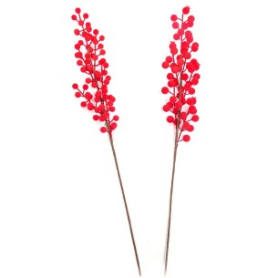 Decorazione per albero di Natale pick bacche rosse floccato H61 cm assortito Mercury 58112