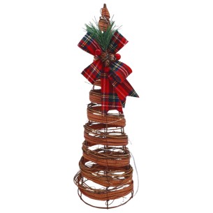 Albero cono con luci LED in rattan e metallo con fiocco H40 cm Mercury 27003