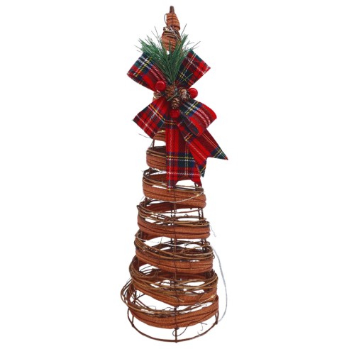 Albero cono con luci LED in rattan e metallo con fiocco H40 cm Mercury 27003