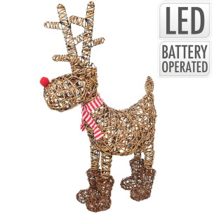 Renna natalizia 80 LED H63 cm in plastica rattan Mercury 50741