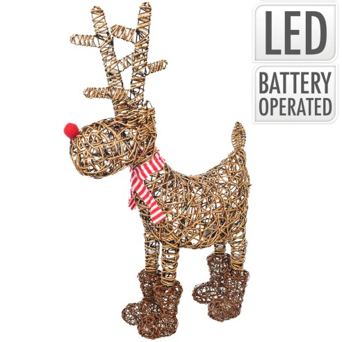 Renna natalizia 80 LED H63 cm in plastica rattan Mercury 50741