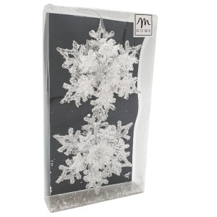 Pendente natalizio 2 fiocchi di neve glitter H11 cm Mercury 55312
