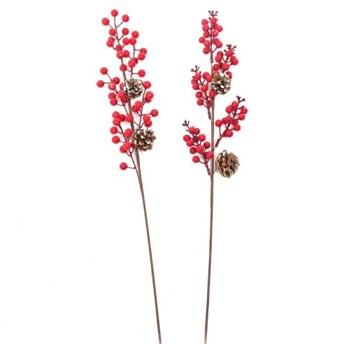 Decorazione per albero di Natale pick bacche rosse con pigne H61 cm assortito Mercury 58068