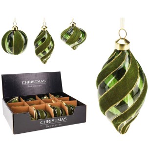 Pallina di Natale sfera in vetro verde velluto Ø 8 - 12 cm assortito H&S ABR822430