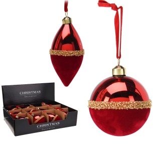 Pallina di Natale sfera in vetro rosso velluto Ø 8 - 12 cm assortito H&S ABR822460